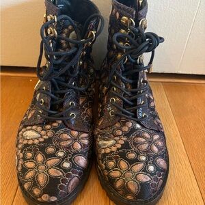 Alice + Olivia Tyrese Jacquard Lace-Up Combat Boots.